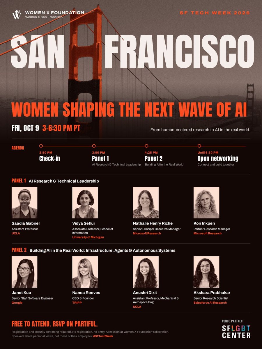 Women Shaping the Next Wave of AI, SF Tech Week, October 9, 2026: agenda and speaker lineup